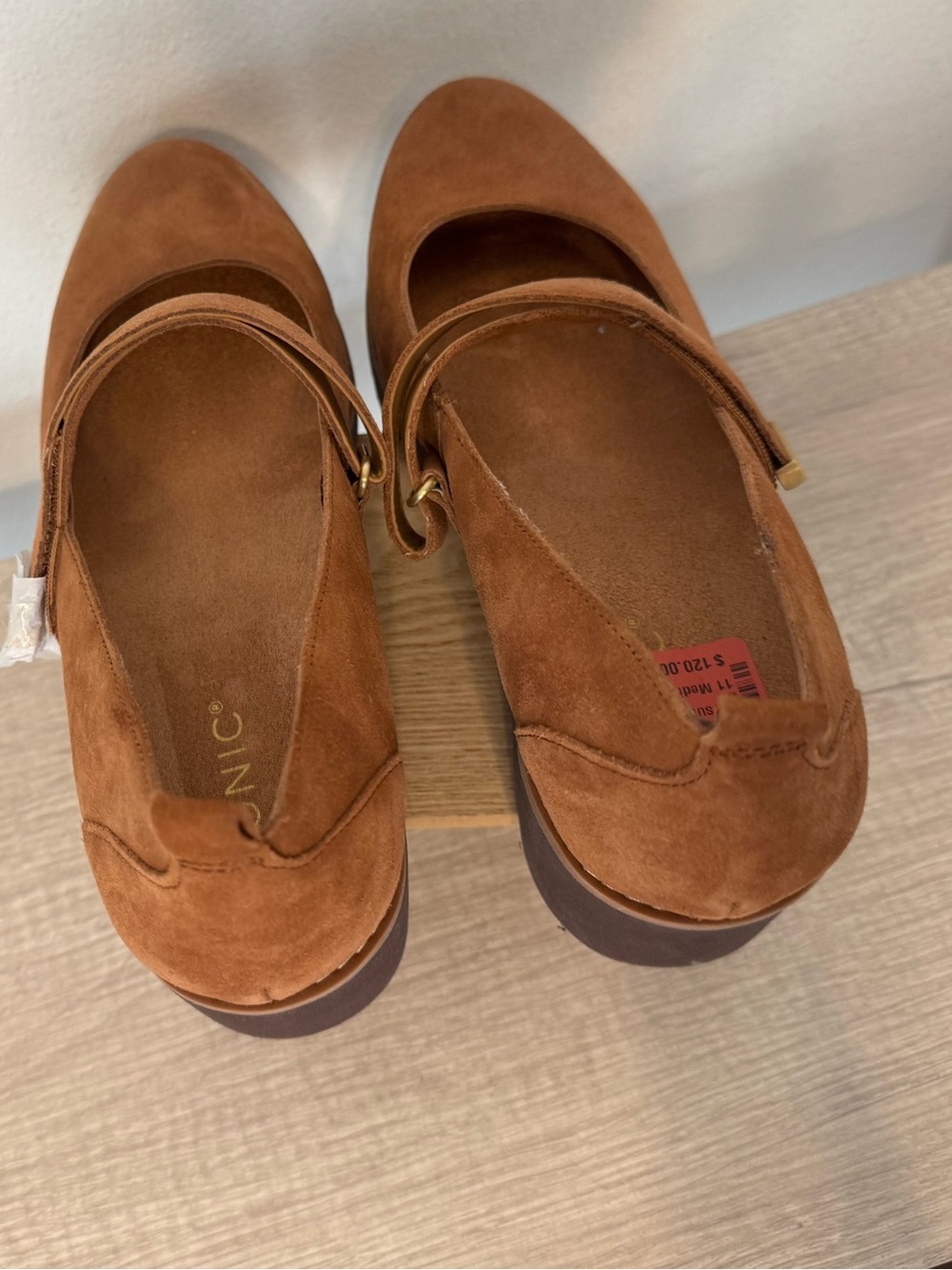Vionic Alma Suede Wedge Heel Mary Jane Shoes Tan Comfort Size 11 *Flaw* - Picture 8 of 10